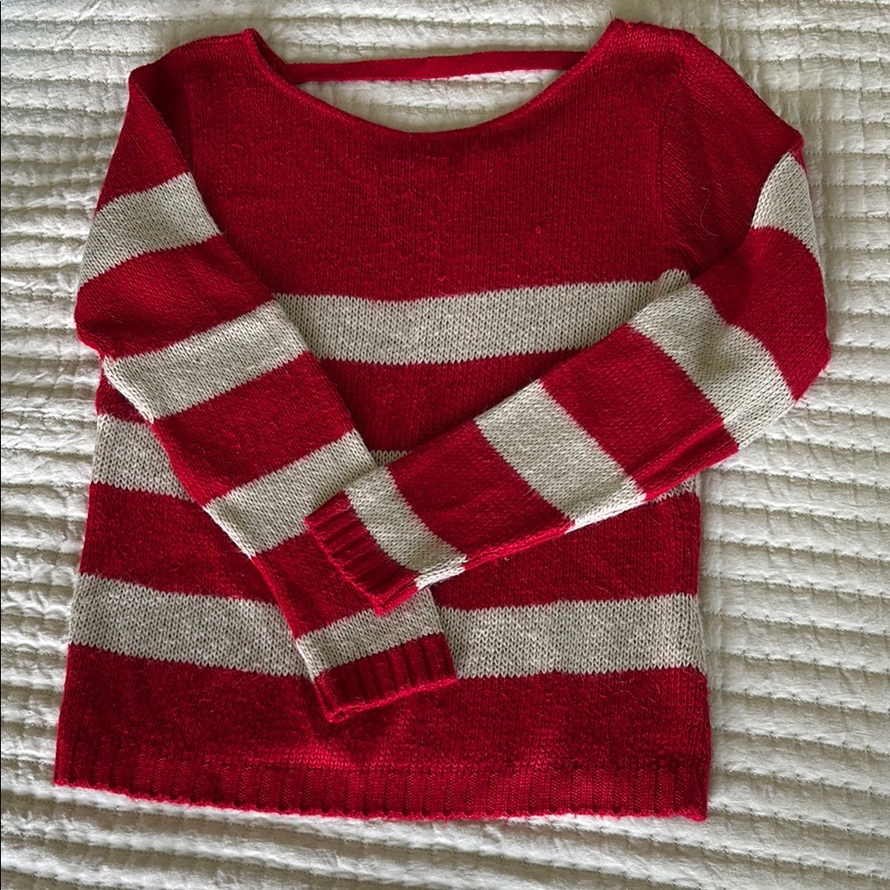 Charming Charlie Red and White Crew Neck Sweater